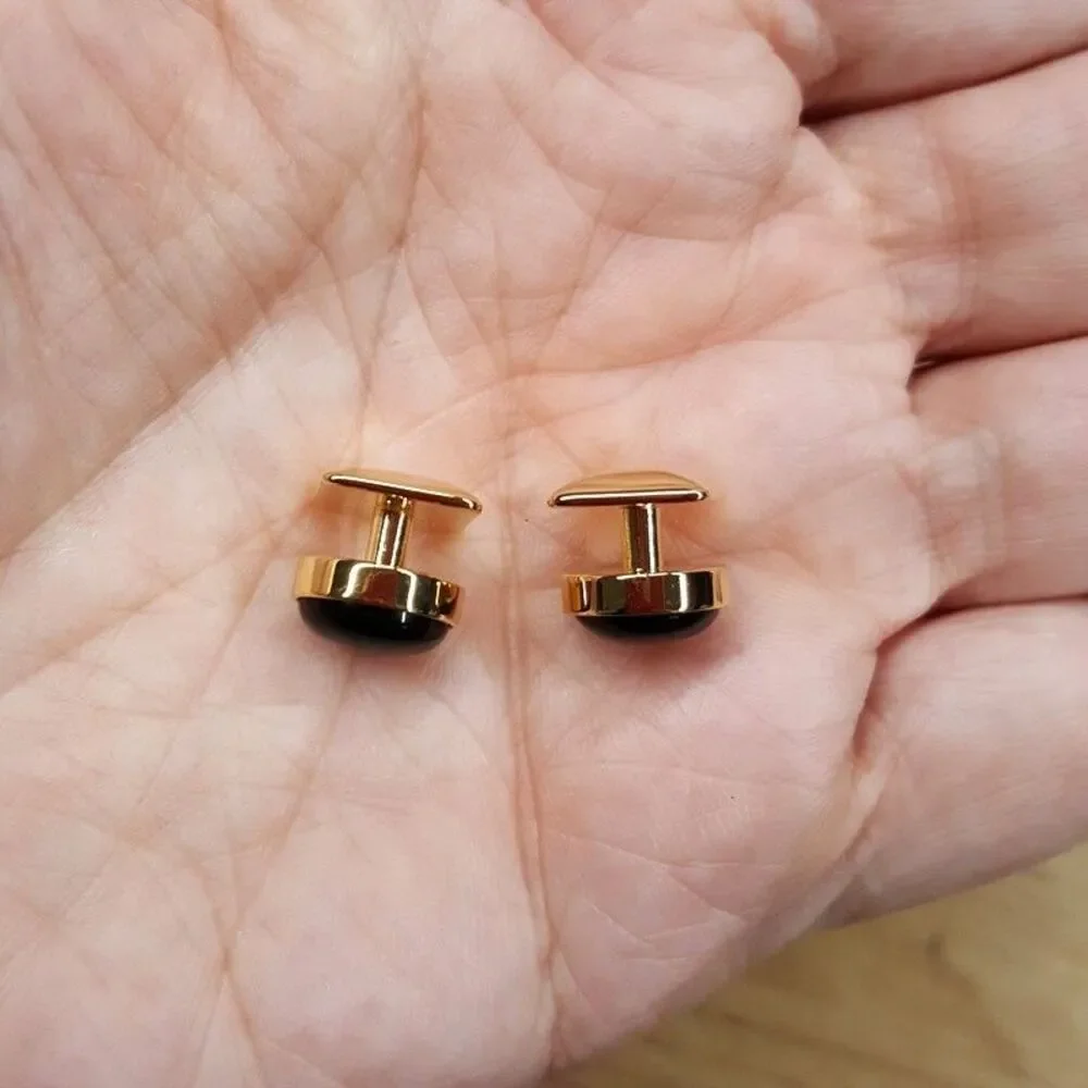 OX & BULL TRADING COMPANY Gold Onyx Cufflinks + Shirt Studs Set